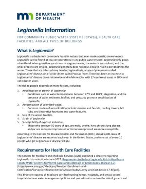Legionella Information for Community Public Water Systems, Health Care