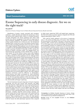 Exome Sequencing in Early Disease Diagnosis