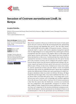 Invasion of Cestrum Aurantiacum Lindl. in Kenya