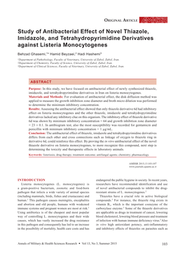 Study of Antibacterial Effect of Novel Thiazole, Imidazole, and Tetrahydropyrimidine Derivatives Against Listeria Monocytogenes