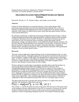 Aberration Invariant Optical/Digital Incoherent Optical Systems