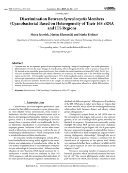 Discrimination Between Synechocystis Members (Cyanobacteria) Based on Heterogeneity of Their 16S Rrna and ITS Regions