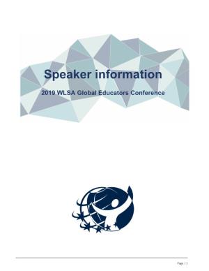 Speaker Information 2019 WLSA Global Educators Conference