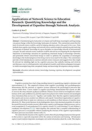 Applications of Network Science to Education Research: Quantifying Knowledge and the Development of Expertise Through Network Analysis