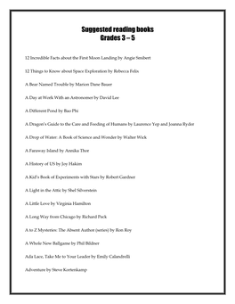 Suggested Reading Books Grades 3 – 5