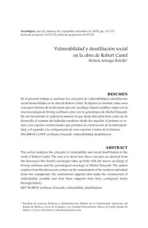 Vulnerabilidad Y Desafiliación Social En La Obra De Robert Castel Nelson Arteaga Botello1