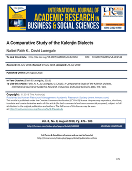 A Comparative Study of the Kalenjin Dialects
