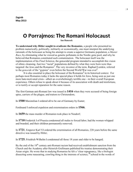 O Porrajmos: the Romani Holocaust Ian Hancock