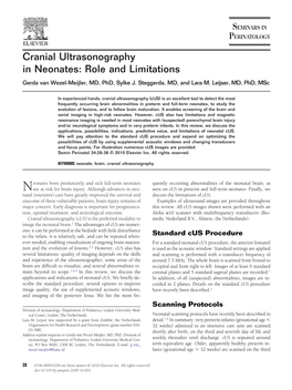 Cranial Ultrasonography in Neonates: Role and Limitations Gerda Van Wezel-Meijler, MD, Phd, Sylke J