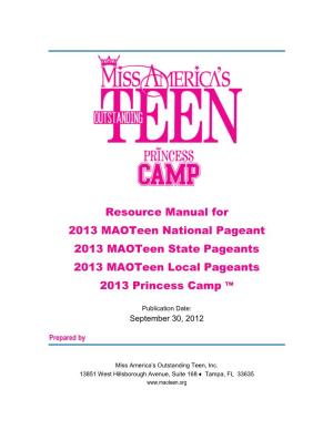 Maoteen National State Local Resource Manual for 2013 Competitions