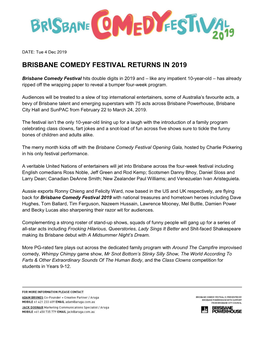 Brisbane Comedy Festival Returns in 2019