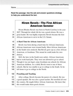 Hiram Revels—The First African American Senator Hiram Rhodes Revels Was Born in North Carolina in the Year 11 1827