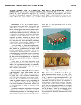 Wisdom/Exomars 2020: a Calibrated and Fully Characterized Ground Penetrating Radar Ready to Sound the Martian Subsurface