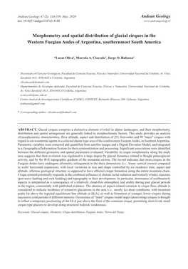 Morphometry and Spatial Distribution of Glacial Cirques in the Western Fuegian Andes of Argentina, Southernmost South America