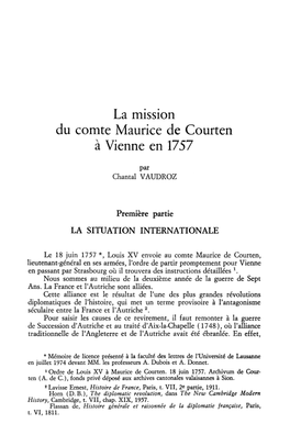 La Mission Du Comte Maurice De Courten À Vienne En 1757