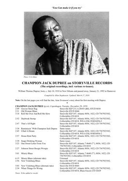CHAMPION JACK DUPREE on STORYVILLE RECORDS (The Original Recordings, Incl