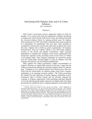 Sanctioning Faith: Religion, State, and U.S.-Cuban Relations Jill I