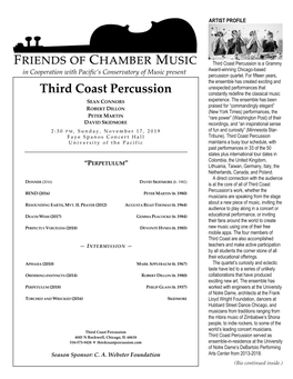 Third Coast Percussion Is a Grammy Award-Winning Chicago-Based in Cooperation with Pacific’S Conservatory of Music Present Percussion Quartet