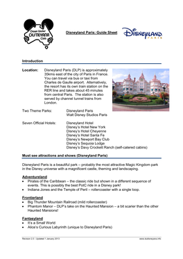 Disneyland Paris: Guide Sheet