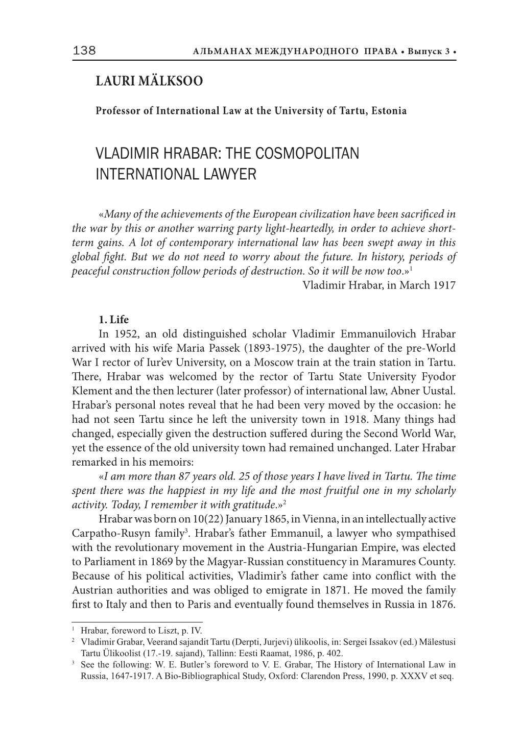 Vladimir Hrabar: the Cosmopolitan International Lawyer