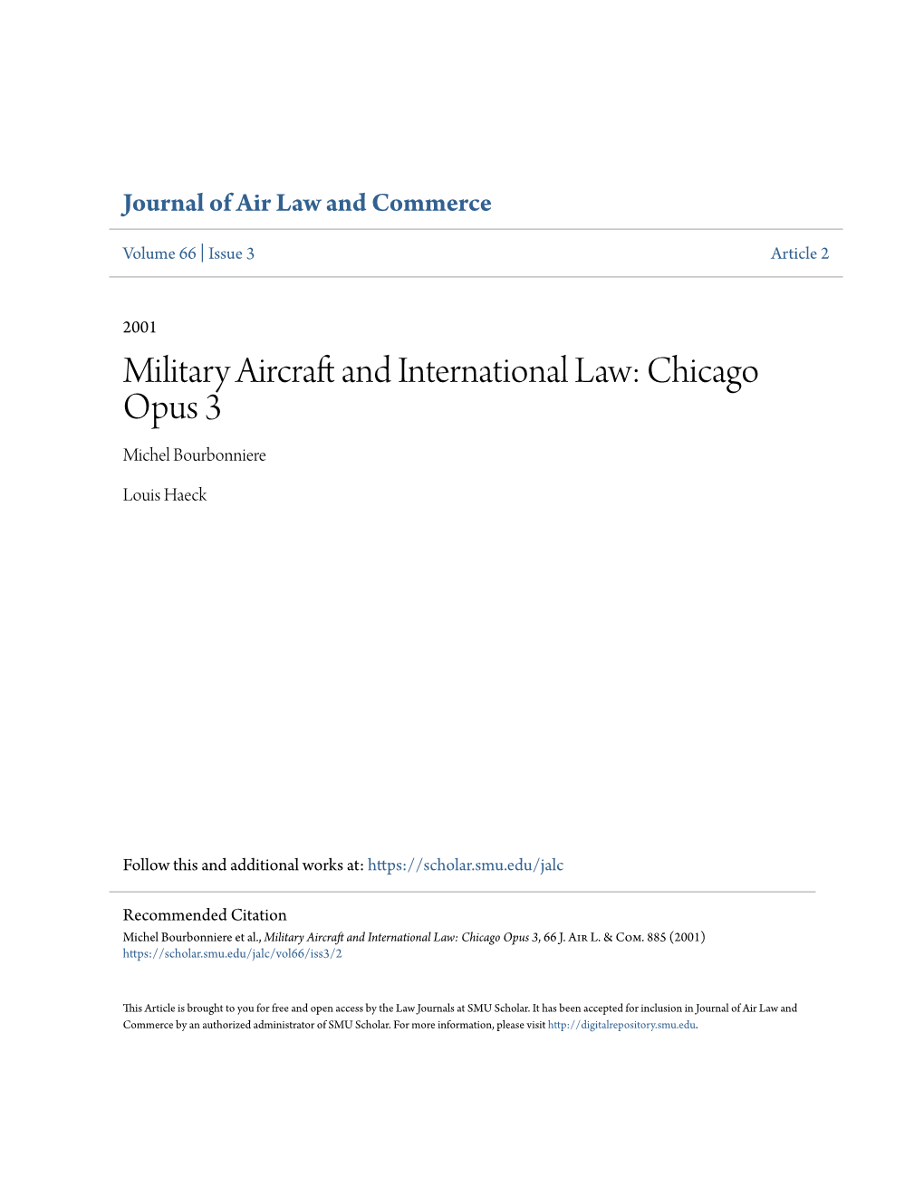 Military Aircraft and International Law: Chicago Opus 3'