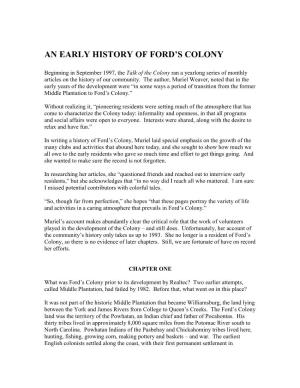 An Early History of Ford's Colony