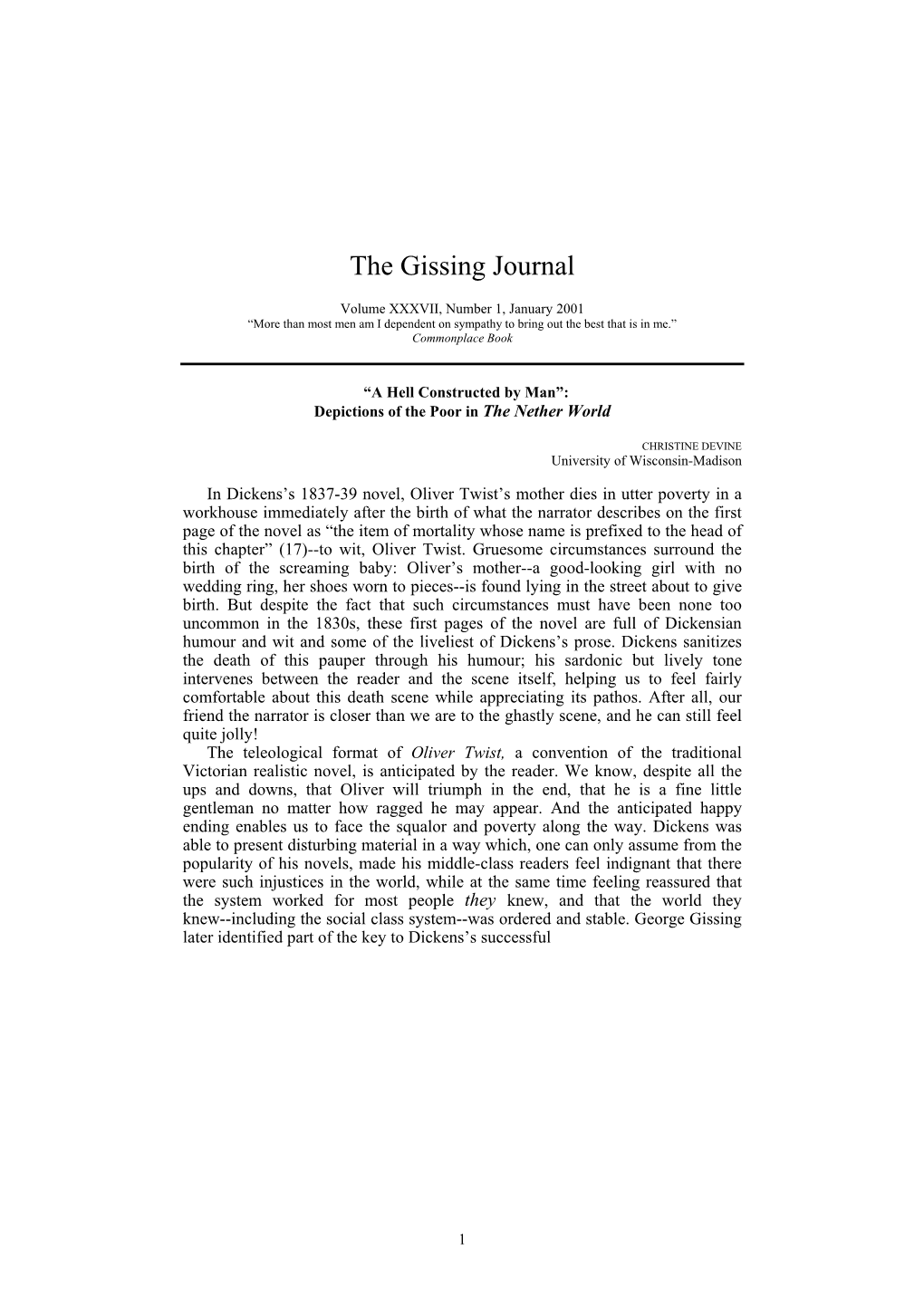 The Gissing Journal