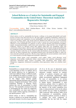 School Reform As a Catalyst for Sustainable and Engaged Communities in the United States: Theoretical Analysis for Regenerative Strategies