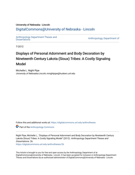 Displays of Personal Adornment and Body Decoration by Nineteenth Century Lakota (Sioux) Tribes: a Costly Signaling Model