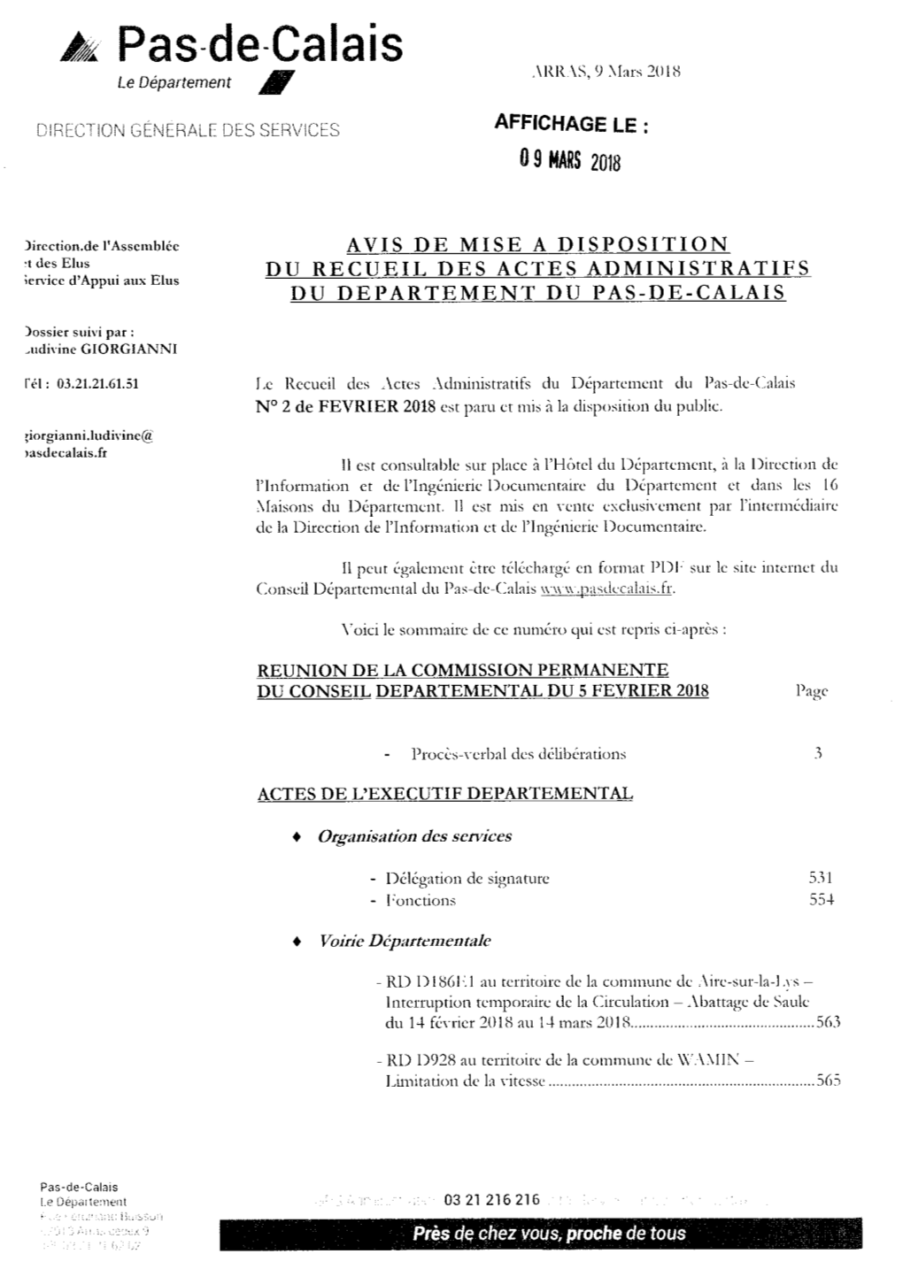 Recueil Des Actes Administratifs Du Departement