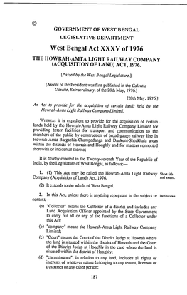 West Bengal Act XXXV of 1976 the HOWRAH-AMTA LIGHT RAILWAY COMPANY (ACQUISITION of LAND) ACT, 1976