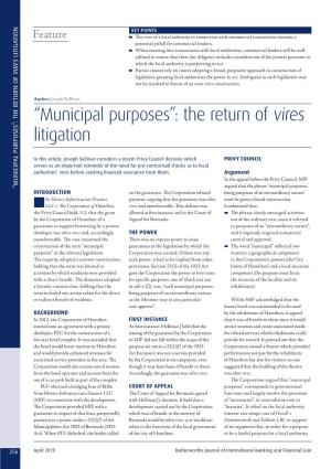 “Municipal Purposes”: the Return of Vires Litigation