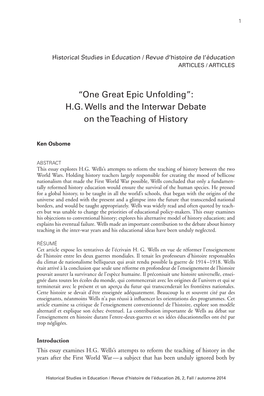 HG Wells and the Interwar Debate on the Teaching of History