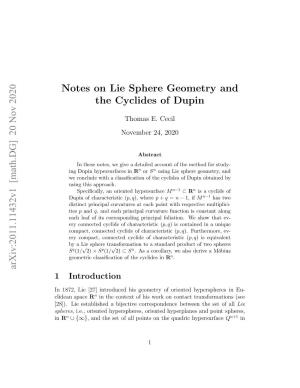 Notes on Lie Sphere Geometry and the Cyclides of Dupin