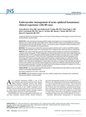 Endovascular Management of Acute Epidural Hematomas: Clinical Experience with 80 Cases