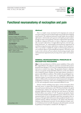 Functional Neuroanatomy of Nociception and Pain