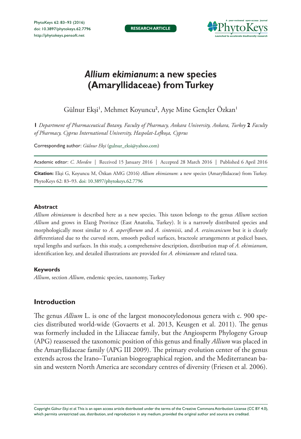 ﻿Allium Ekimianum: a New Species (Amaryllidaceae) from Turkey