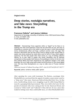 Deep Stories, Nostalgia Narratives, and Fake News: Storytelling in the Trump Era