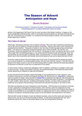 The Season of Advent Anticipation and Hope