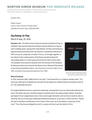 Duchamp to Pop March 4–Aug