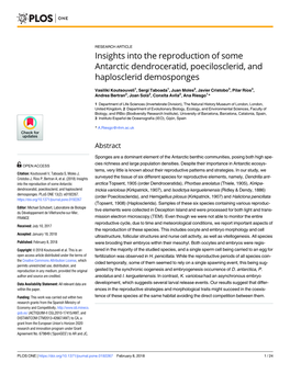 Insights Into the Reproduction of Some Antarctic Dendroceratid, Poecilosclerid, and Haplosclerid Demosponges