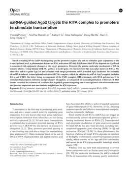 Sarna-Guided Ago2 Targets the RITA Complex to Promoters to Stimulate Transcription