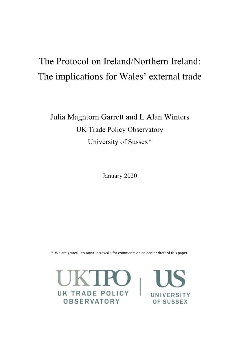 The Protocol on Ireland/Northern Ireland: the Implications for Wales’ External Trade