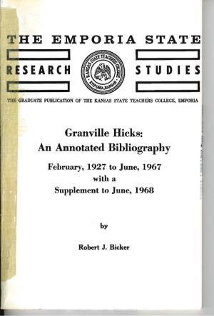 Granville Hicks: an Annotated Bibliography