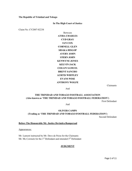 Page 1 of 11 the Republic of Trinidad and Tobago in the High Court Of