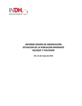 Informe. Población Migrante Iquique Y Colchane