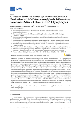 Glycogen Synthase Kinase-3Β Facilitates Cytokine Production in 12-O-Tetradecanoylphorbol-13-Acetate/ Ionomycin-Activated Human CD4+ T Lymphocytes