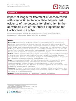 Impact of Long-Term Treatment of Onchocerciasis with Ivermectin in Kaduna State, Nigeria