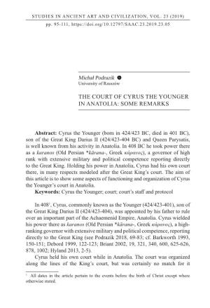 The Court of Cyrus the Younger in Anatolia: Some Remarks