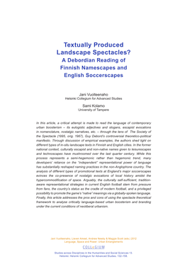 Textually Produced Landscape Spectacles? a Debordian Reading of Finnish Namescapes and English Soccerscapes